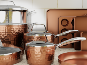 Hammered Copper Cookware Set 15-Piece Model 3D