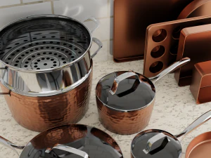 Hammered Copper Cookware Set 15-Piece 3D Model