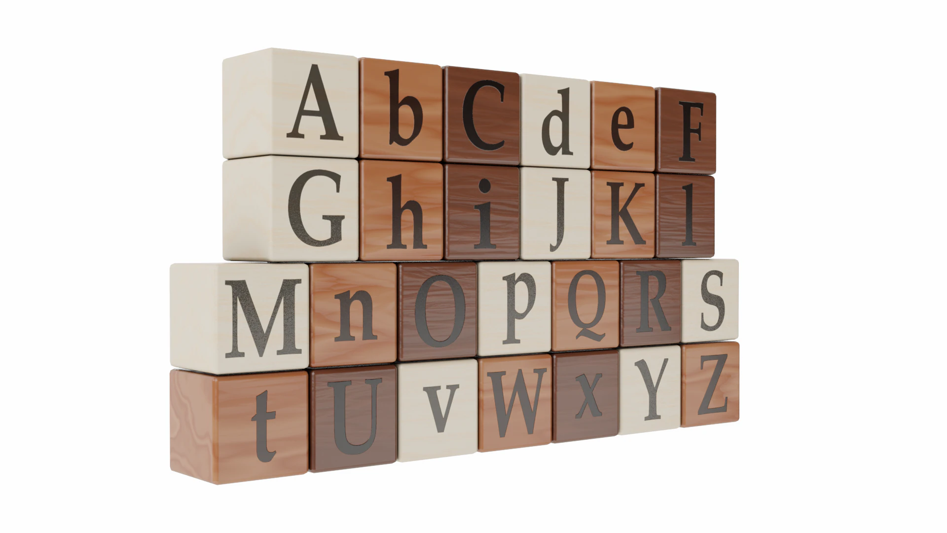 Wooden Letter Blocks 3D Model .c4d .max .obj .3ds .fbx .stl .blend 