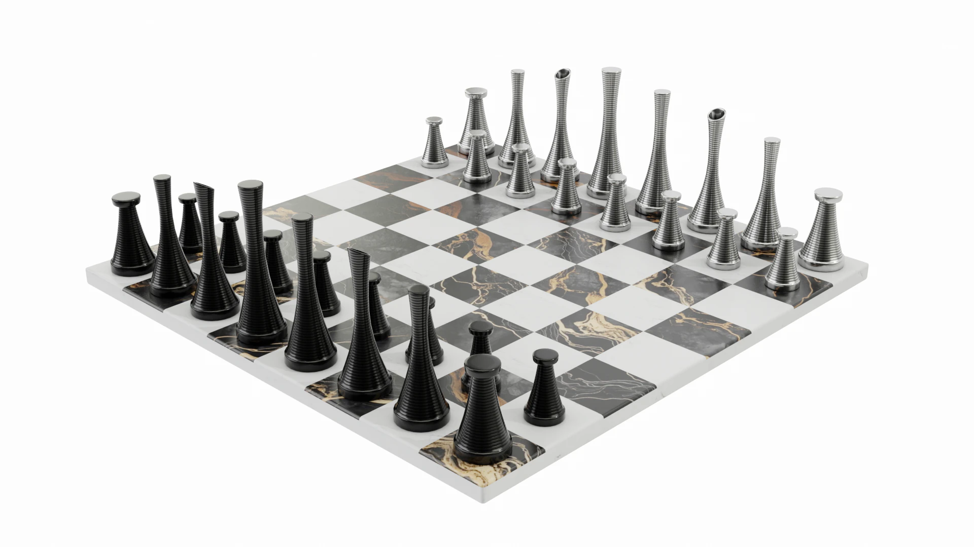 Metal Chess Set 3D Model .c4d .max .obj .3ds .fbx .stl .blend