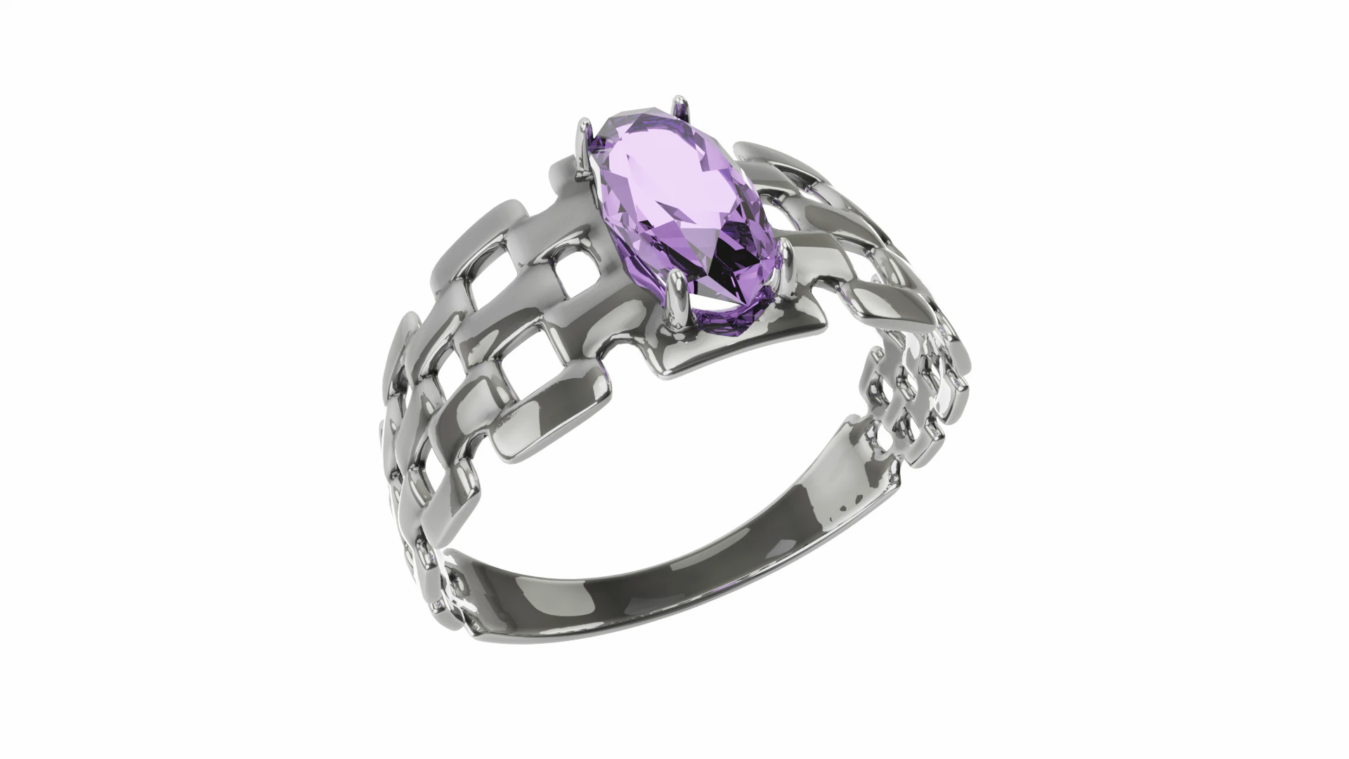 Silver Amethyst Ring 3D Model .c4d .max .obj .3ds .fbx .stl .blend 