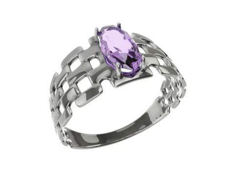 シルバー アメジスト リング 3Dモデル