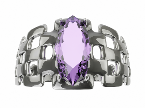 Silver Amethyst Ring 3D Модель