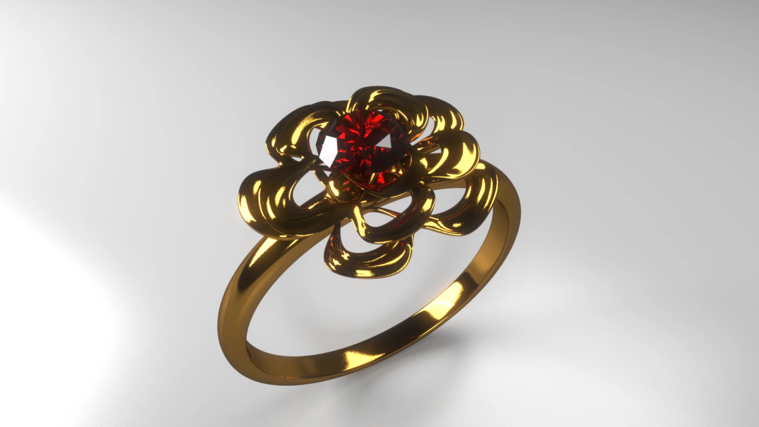 gold ring with red stone shape rose 3D Model .c4d .max .obj .3ds .fbx .stl .blend 
