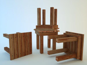 wooden stool 3D Model
