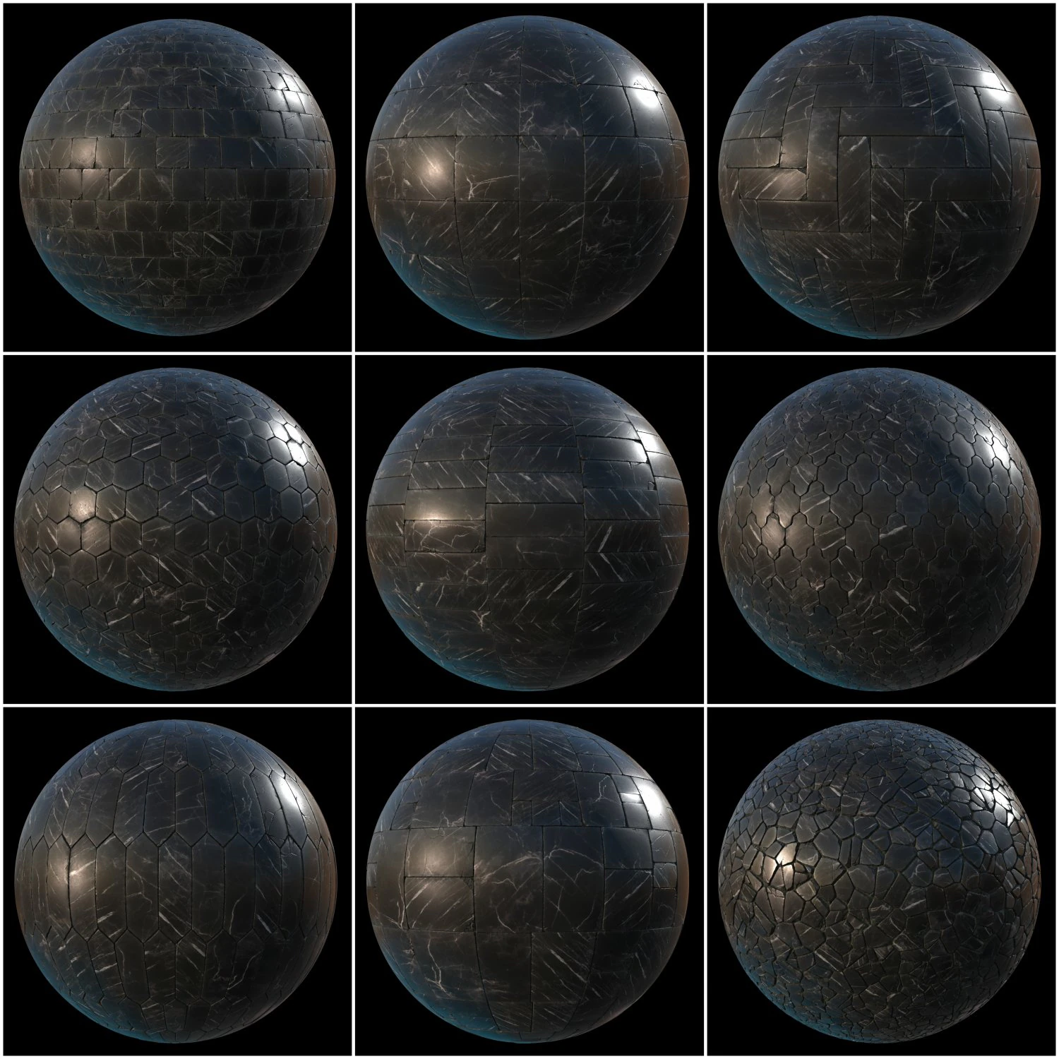black marble tiles pbr material pack CG Textures .c4d .max .obj .3ds .fbx .stl .blend 