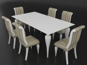 conjunto de jantar de design cl&aacute;ssico italiano composto por mesa e cadeiras Modelo 3D