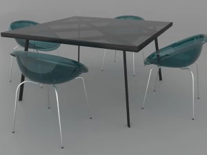 conjunto de jantar de design cl&aacute;ssico italiano composto por mesa e cadeiras Modelo 3D