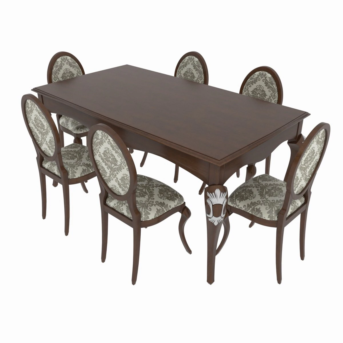 conjunto de jantar de design cl&aacute;ssico italiano composto por mesa e cadeiras Modelo 3D .c4d .max .obj .3ds .fbx .stl .blend 