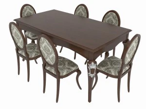 conjunto de jantar de design cl&aacute;ssico italiano composto por mesa e cadeiras Modelo 3D