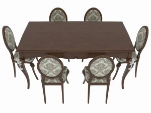 conjunto de jantar de design cl&aacute;ssico italiano composto por mesa e cadeiras Modelo 3D