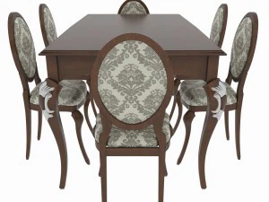 conjunto de jantar de design cl&aacute;ssico italiano composto por mesa e cadeiras Modelo 3D
