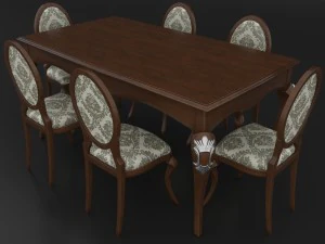 conjunto de jantar de design cl&aacute;ssico italiano composto por mesa e cadeiras Modelo 3D