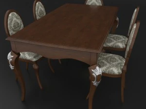conjunto de jantar de design cl&aacute;ssico italiano composto por mesa e cadeiras Modelo 3D