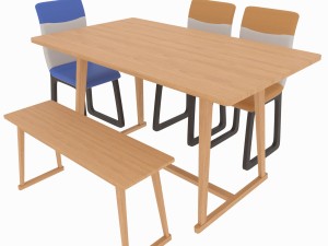 dining set consisting of a tablebench and chairs 3D Model