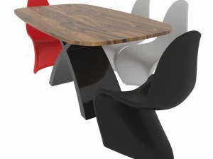 обідній набір, що складається зі столу і стільців 3D Модель