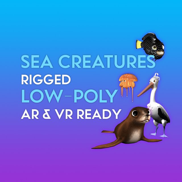 3d cartoon sea creature pack - rigged low-poly Model 3D .c4d .max .obj .3ds .fbx .stl .blend 