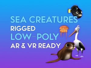 3D karikat&uuml;r deniz yaratığı paketi - d&uuml;ş&uuml;k poli hileli 3D Model