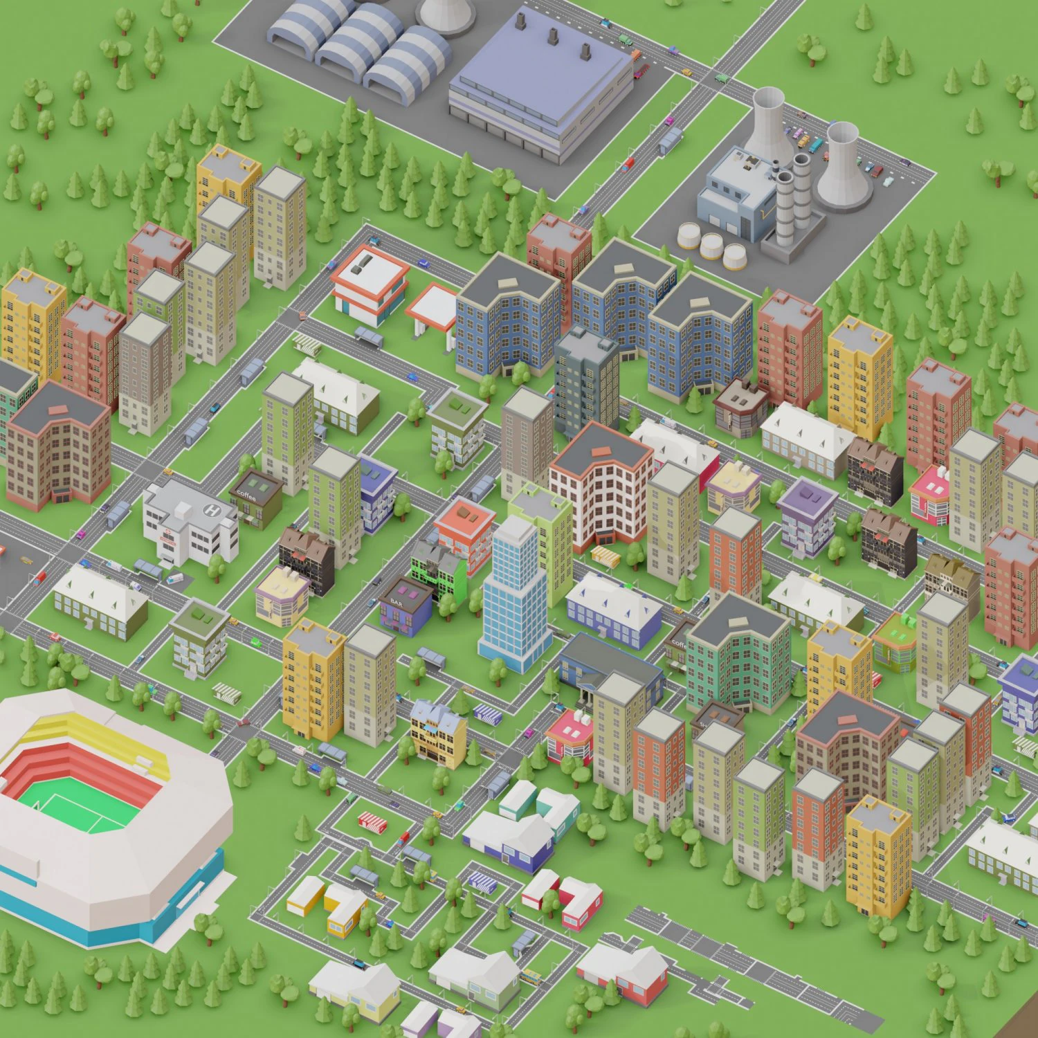 low poly megapolis city premium 3D Model .c4d .max .obj .3ds .fbx .stl .blend
