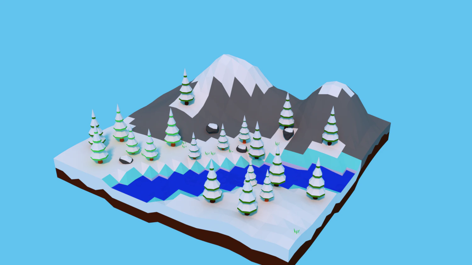 simple and beautiful low poly winter landscape 3D Model .c4d .max .obj .3ds .fbx .stl .blend 