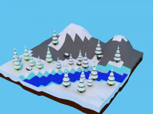 simple and beautiful low poly winter landscape 3D Model