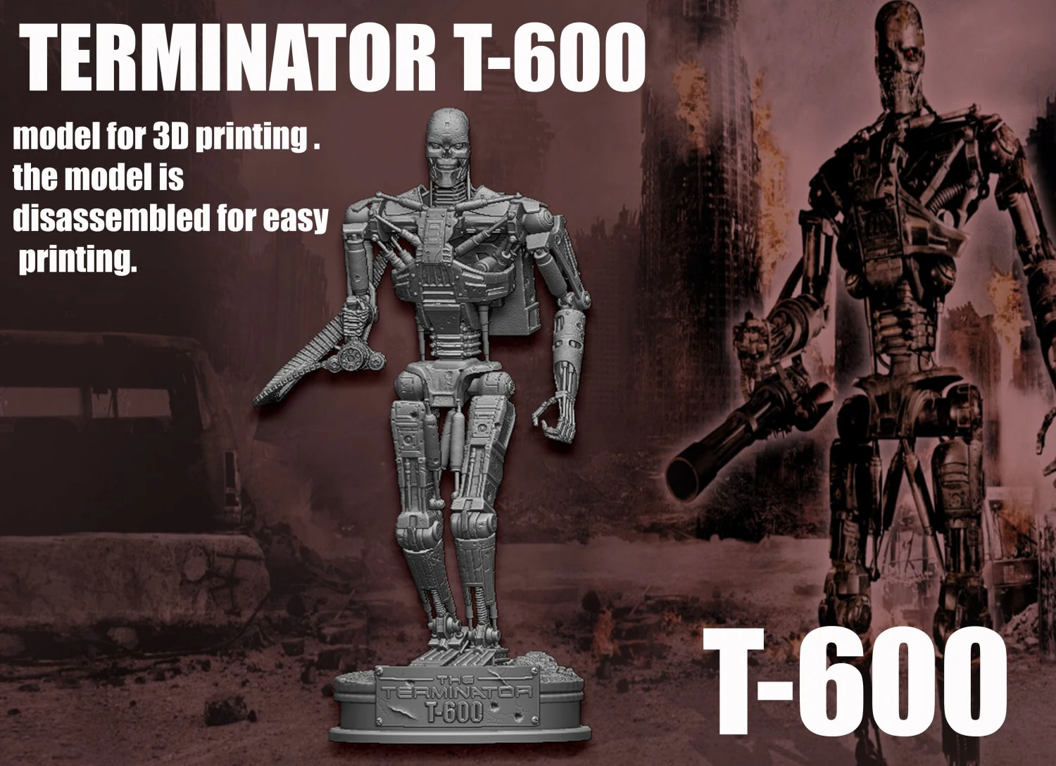 Terminator T-600 3D Print Model .c4d .max .obj .3ds .fbx .stl .blend 