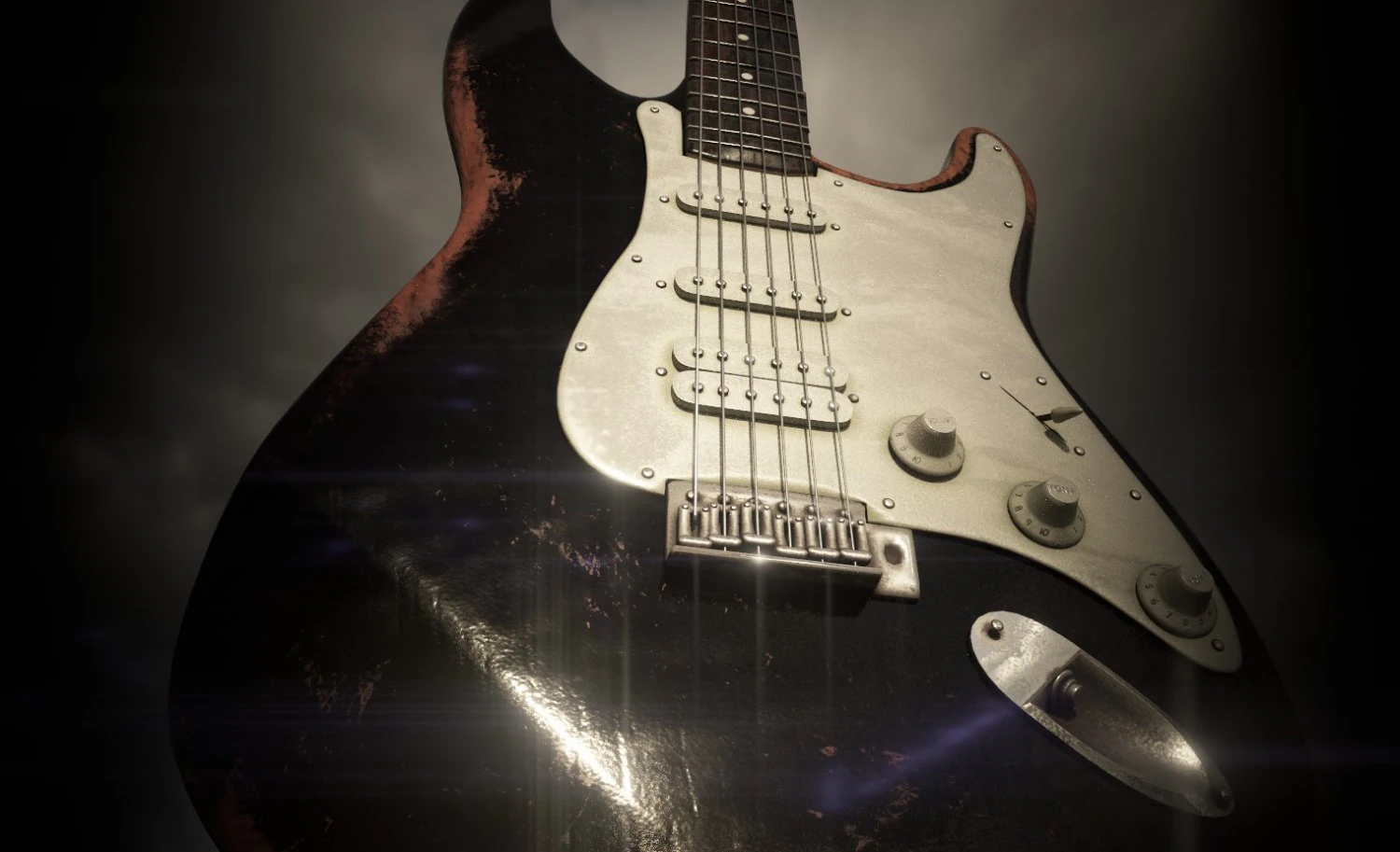 guitar stratocaster high-poly pbr 3D Model .c4d .max .obj .3ds .fbx .stl .blend 