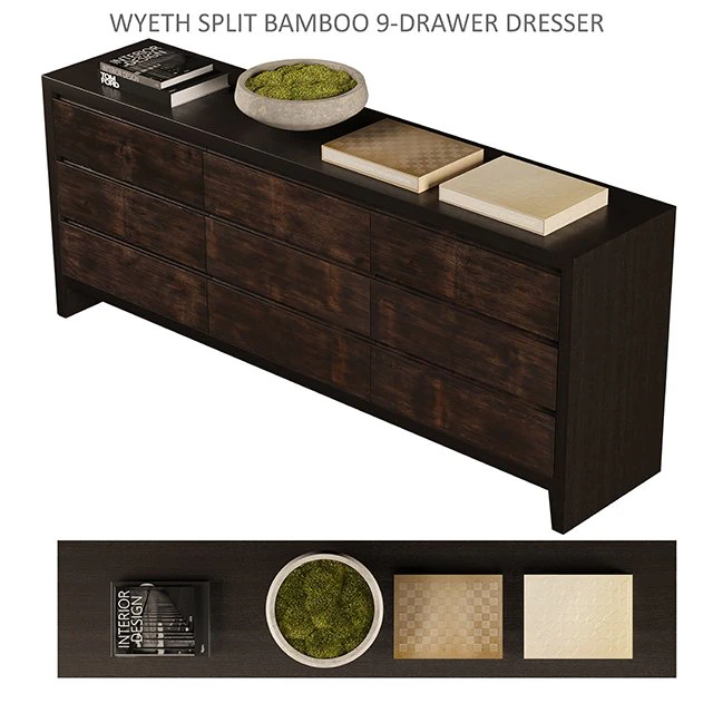wyeth split bamboo 9 drawer dresser 3D Model .c4d .max .obj .3ds .fbx .stl .blend
