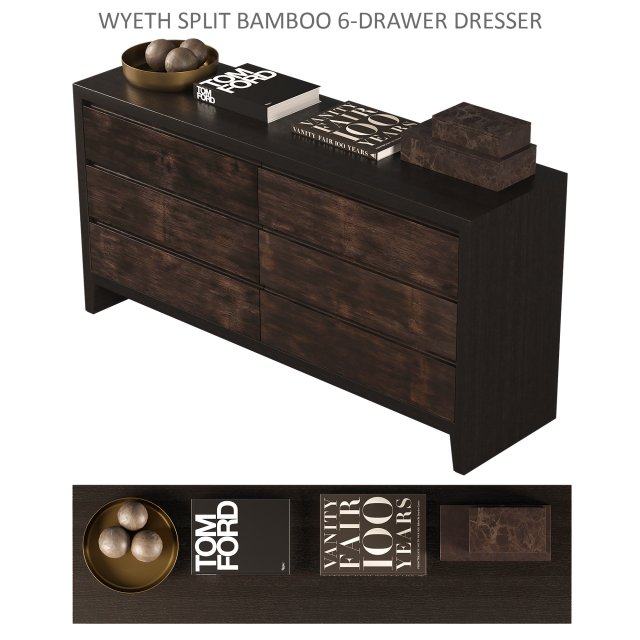 wyeth split bamboo 6 drawer dresser 3D-Modell .c4d .max .obj .3ds .fbx .stl .blend 