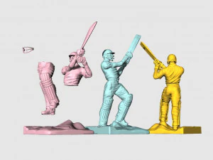 High poly Miniature of Cricketer Sports man 3d printable 3D Model