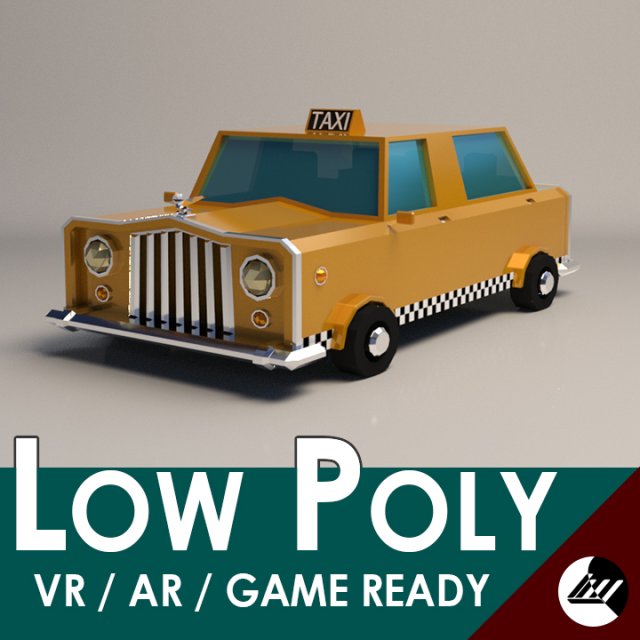 low-poly cartoon taxi cab 3D Модель .c4d .max .obj .3ds .fbx .stl .blend 