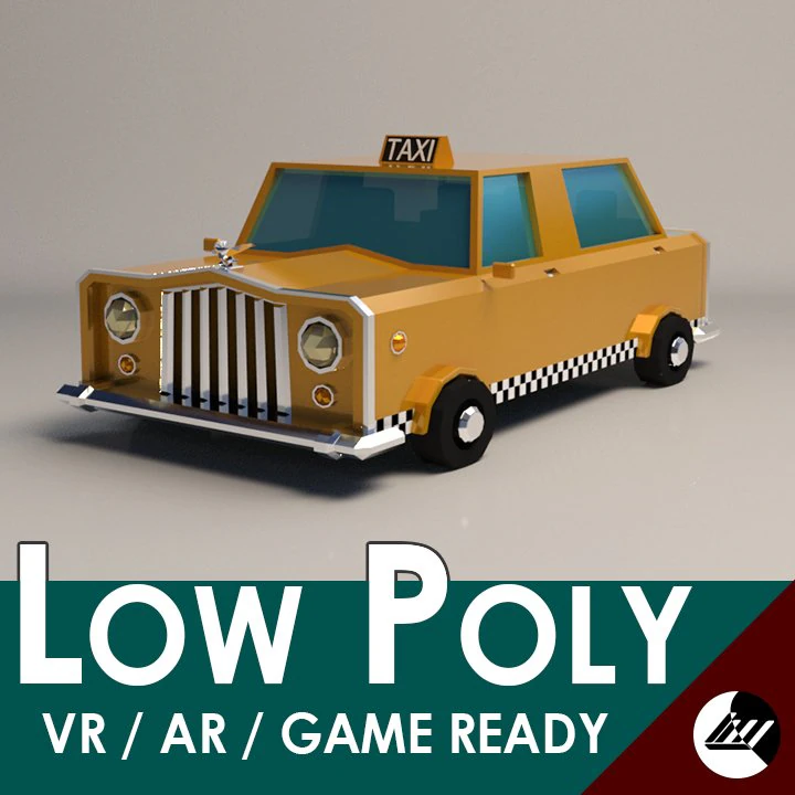 low-poly cartoon taxi cab 3D Model .c4d .max .obj .3ds .fbx .stl .blend