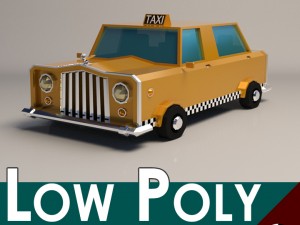 low-poly cartoon taxi cab 3D Model