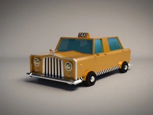 low-poly cartoon taxi cab 3D Model