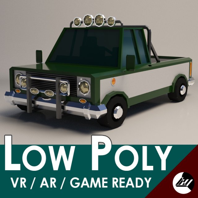low-poly cartoon pickup truck 3D Model .c4d .max .obj .3ds .fbx .stl .blend 
