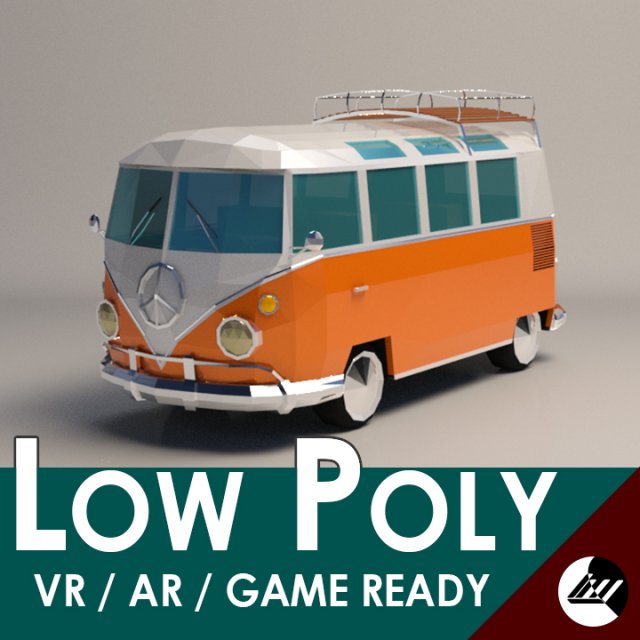 low-poly cartoon vw transporter bus 3D Model .c4d .max .obj .3ds .fbx .stl .blend 