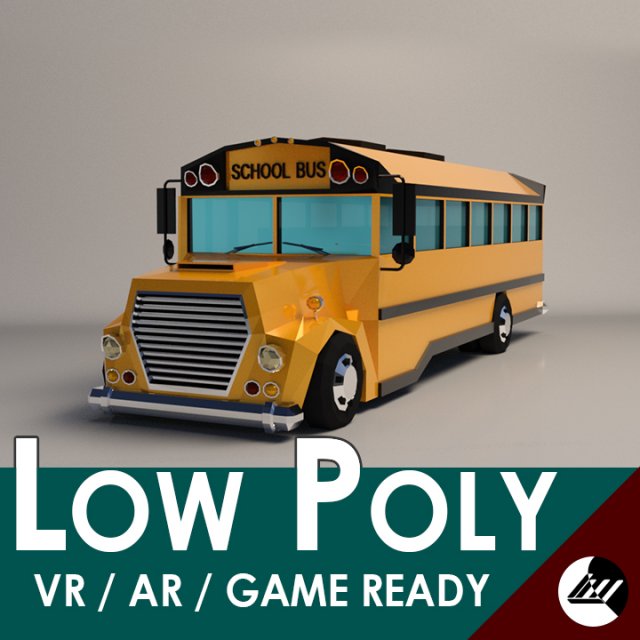low-poly cartoon school bus 3D Model .c4d .max .obj .3ds .fbx .stl .blend 