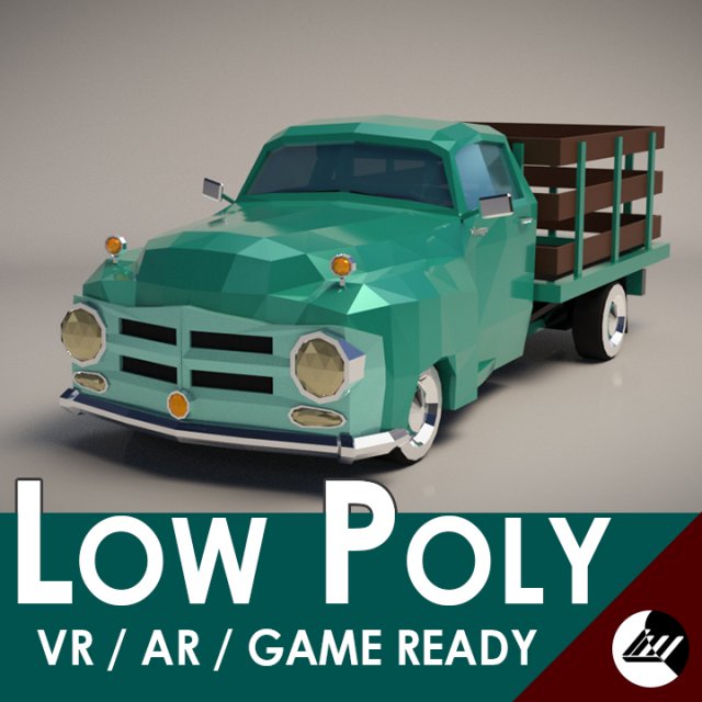 low-poly cartoon vintage pickup truck 3D Model .c4d .max .obj .3ds .fbx .stl .blend 