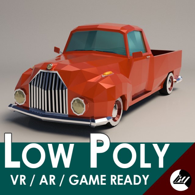 low-poly cartoon vintage pickup truck Model 3D .c4d .max .obj .3ds .fbx .stl .blend 