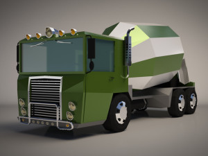 low-poly cartoon concrete mixer truck Model 3D