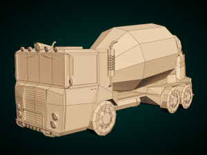 low-poly cartoon concrete mixer truck Model 3D