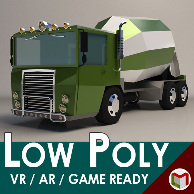 low-poly cartoon concrete mixer truck Model 3D .c4d .max .obj .3ds .fbx .stl .blend 