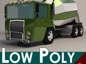 Low-Poly-Cartoon-Betonmischer-LKW 3D Modell