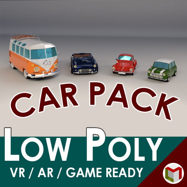 low poly cartoon classic car pack 01 3D Model .c4d .max .obj .3ds .fbx .stl .blend 