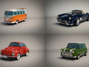 pacchetto auto d'epoca a cartoni animati low poly 01 Modello 3D