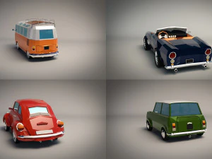 pacchetto auto d'epoca a cartoni animati low poly 01 Modello 3D