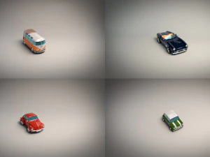 pacchetto auto d'epoca a cartoni animati low poly 01 Modello 3D