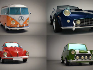 pacchetto auto d'epoca a cartoni animati low poly 01 Modello 3D