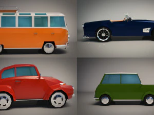 pacchetto auto d'epoca a cartoni animati low poly 01 Modello 3D