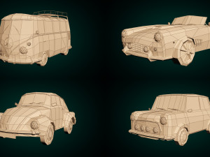 low poly cartoon classic car pack 01 3D Model